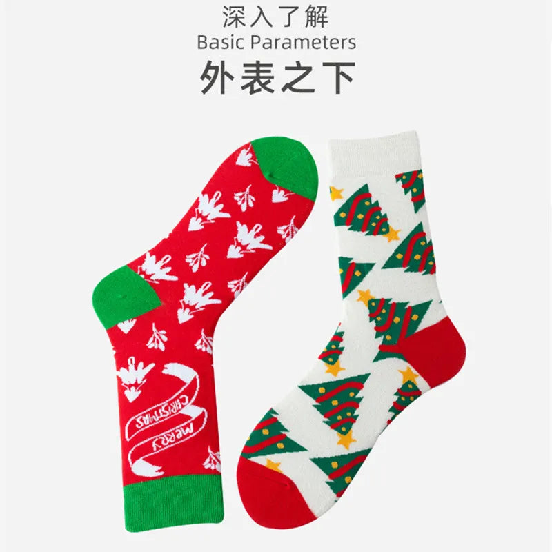 5pairs Winter Cartoon Christmas Ornaments Christmas Tree Snowflake Gingerbread Man Women Socks Gifts