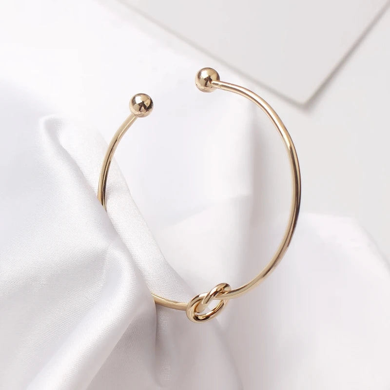 New Trendy Elegant Gold Silver Round Circular Open Knot Women Girl Cuff Bangle Bracelet Armband Gift