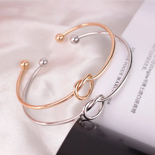 New Trendy Elegant Gold Silver Round Circular Open Knot Women Girl Cuff Bangle Bracelet Armband Gift