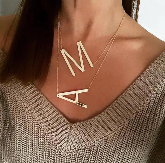 Large Initial Letter Pendant Modern Big Letter Choker A-Z Gold Silver Women Necklace Jewelry Gift