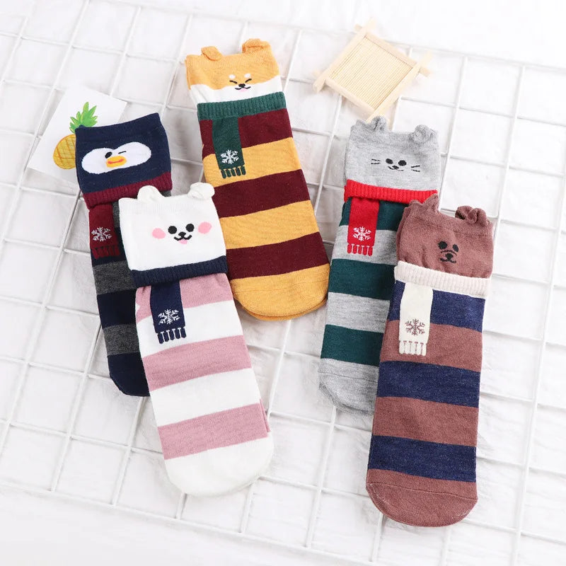 Animal Patterned Shiba Inu Cartoon Cute Kawaii Funny Cotton Short Socks Women Female Christmas Gifts