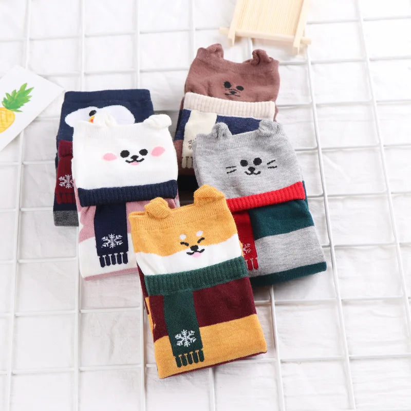 Animal Patterned Shiba Inu Cartoon Cute Kawaii Funny Cotton Short Socks Women Female Christmas Gifts