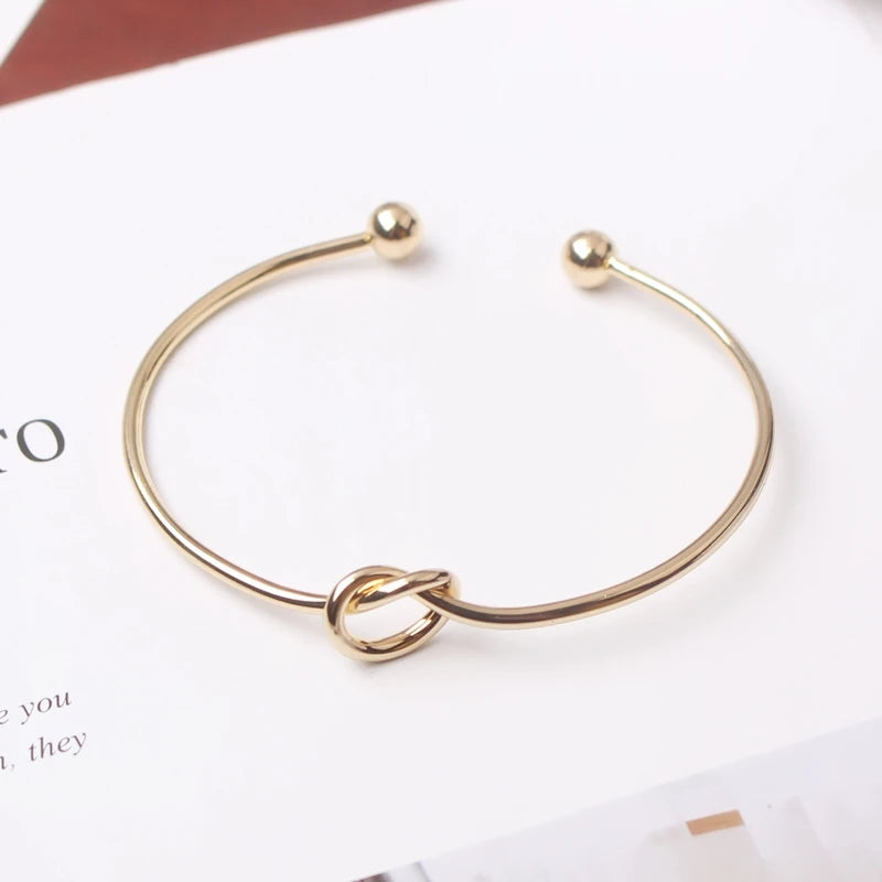 New Trendy Elegant Gold Silver Round Circular Open Knot Women Girl Cuff Bangle Bracelet Armband Gift