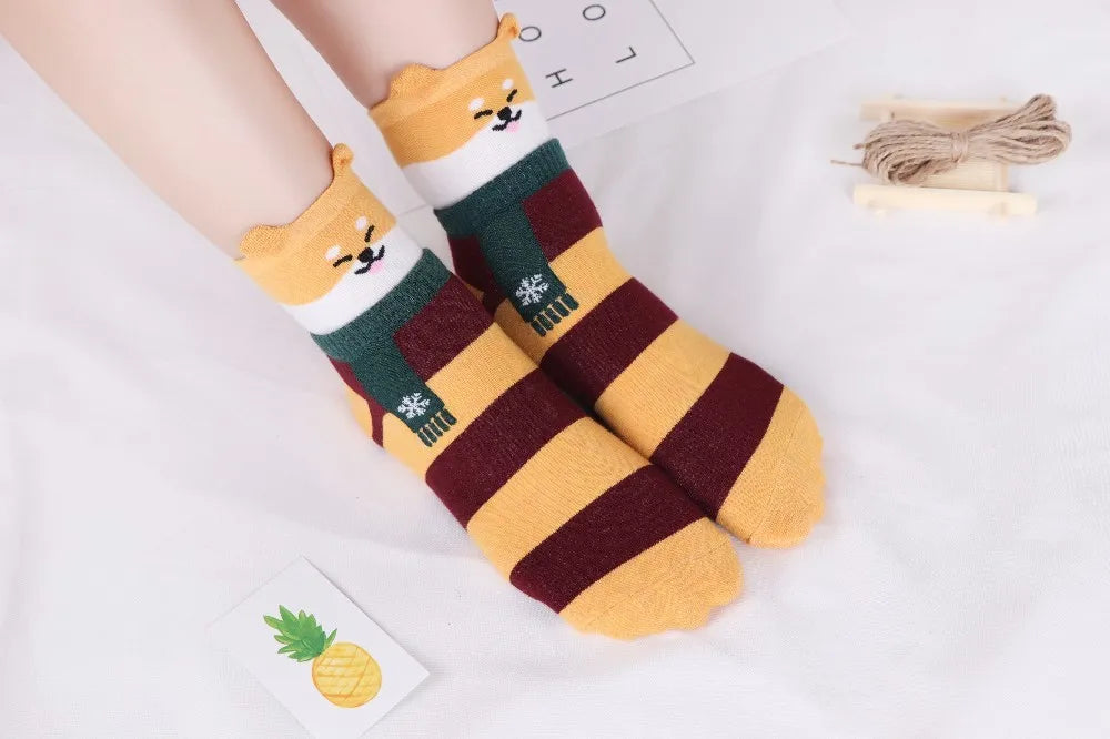 Animal Patterned Shiba Inu Cartoon Cute Kawaii Funny Cotton Short Socks Women Female Christmas Gifts