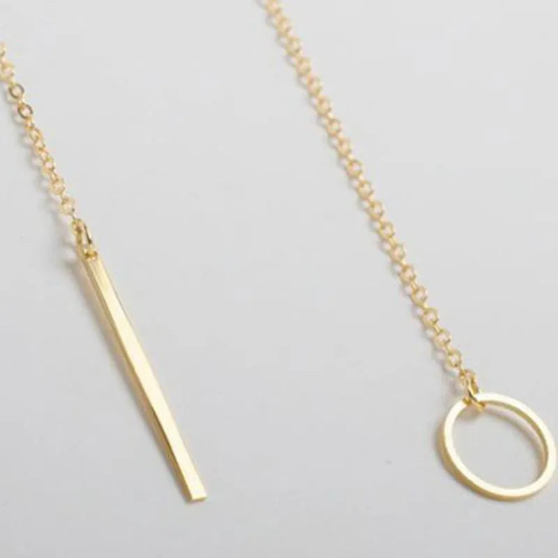 Punk Minimalist Tiny Dainty Unique Round Circle Bar Charm Clavicle Chain Gold Women Necklace Gift