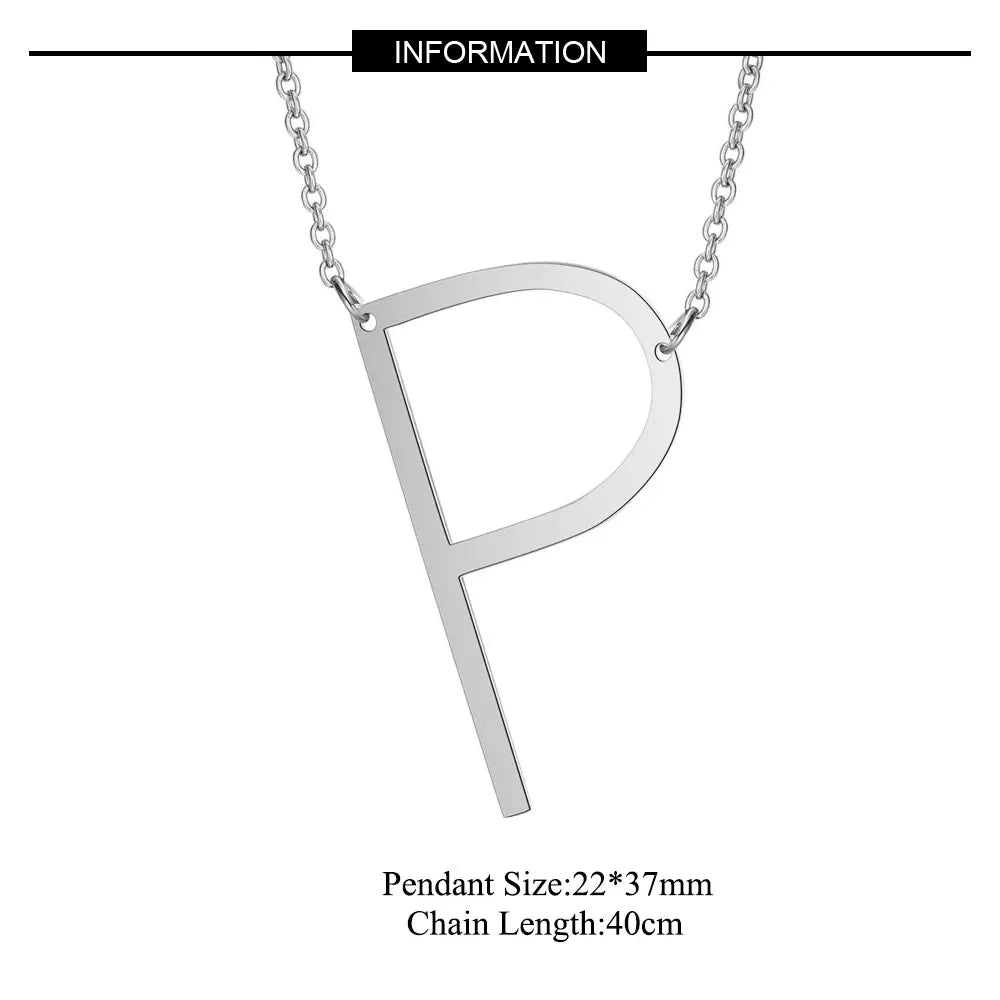 Large Initial Letter Pendant Modern Big Letter Choker A-Z Gold Silver Women Necklace Jewelry Gift