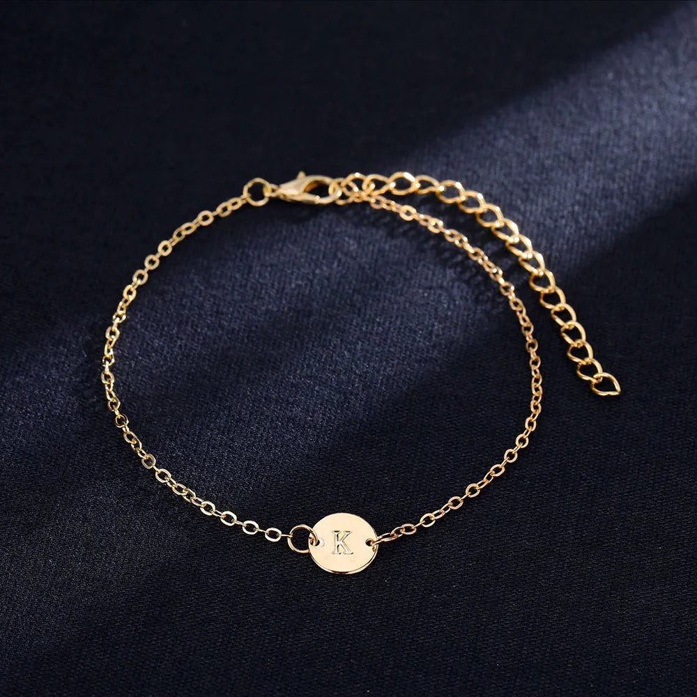 Gold Letter Name Charm Adjustable Women Female Bracelet Bangle Jewelry Gift