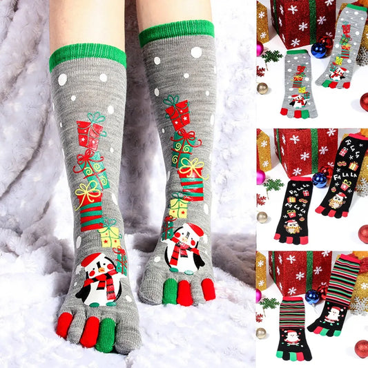 New Fashion Cotton Funny Cartoon Printed Casual Soft Fall Women Toe Socks Five Fingers Socks