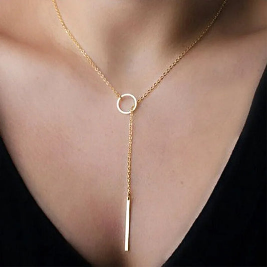 Punk Minimalist Tiny Dainty Unique Round Circle Bar Charm Clavicle Chain Gold Women Necklace Gift