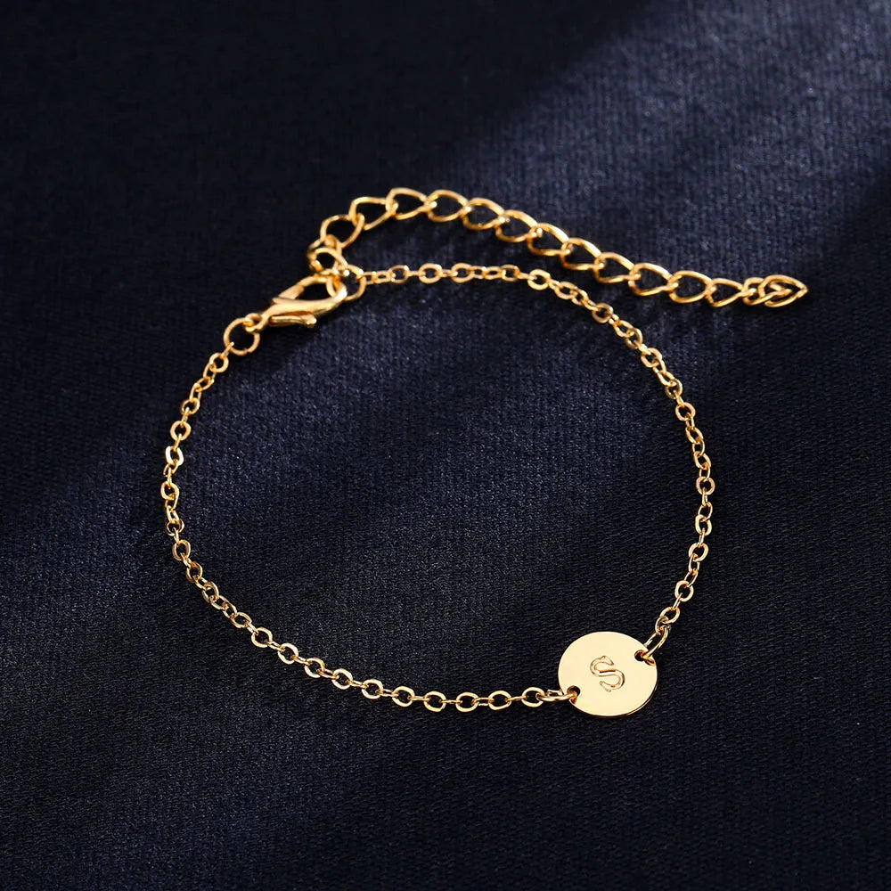 Gold Letter Name Charm Adjustable Women Female Bracelet Bangle Jewelry Gift