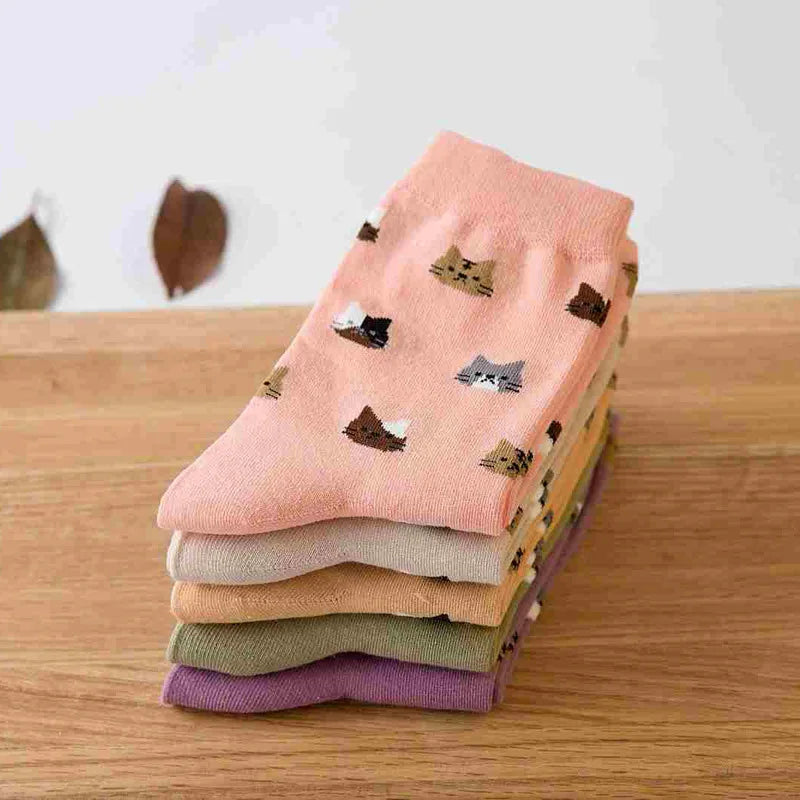 New Design Women Cartoon Animal Cute Cat Ankle Short Casual Girl Thick Warm Cotton Fall Socks Gifts