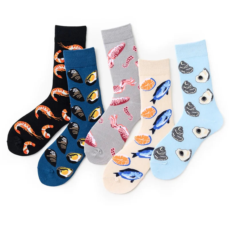 Novelty Happy Funny Graphic Combed Cotton Omelette Frog Crazy Burger Salmon Corn Avocado Bird Socks