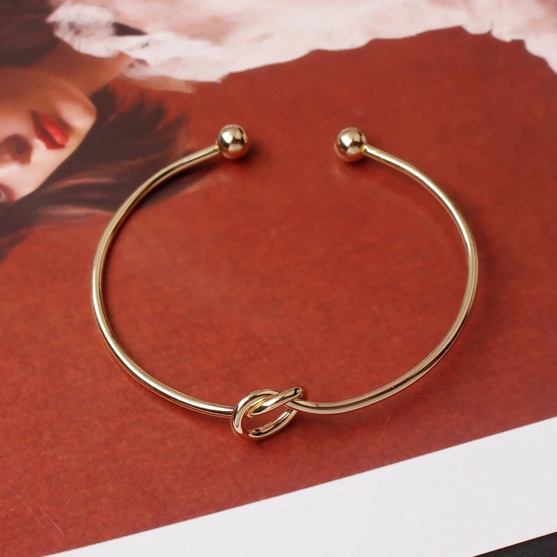 New Trendy Elegant Gold Silver Round Circular Open Knot Women Girl Cuff Bangle Bracelet Armband Gift