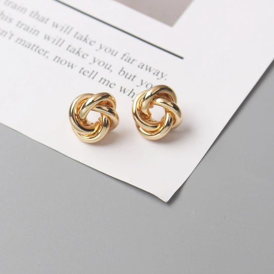 Tiny Metal Stud Women Gold Silver Twist Round Small Earrings Fall Jewelry Gift