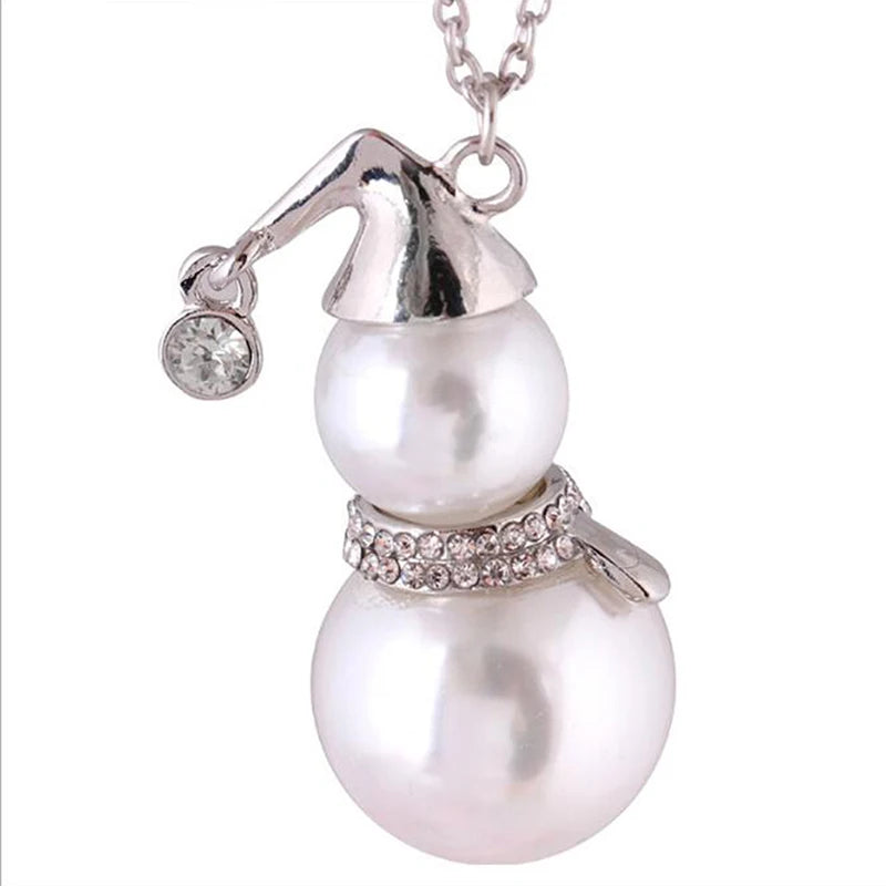 Fashion Trendy Cute Snowman Santa Claus Pendant Long Gold Silver Pearl Women Necklace Jewelry Gifts