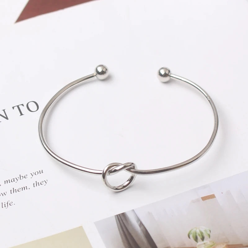 New Trendy Elegant Gold Silver Round Circular Open Knot Women Girl Cuff Bangle Bracelet Armband Gift