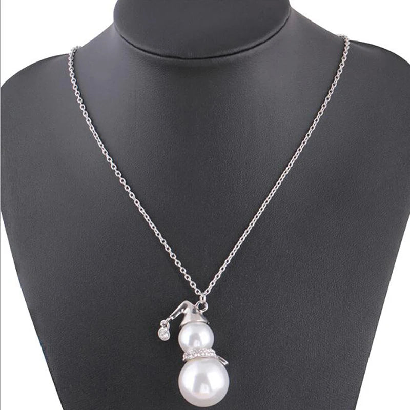 Fashion Trendy Cute Snowman Santa Claus Pendant Long Gold Silver Pearl Women Necklace Jewelry Gifts