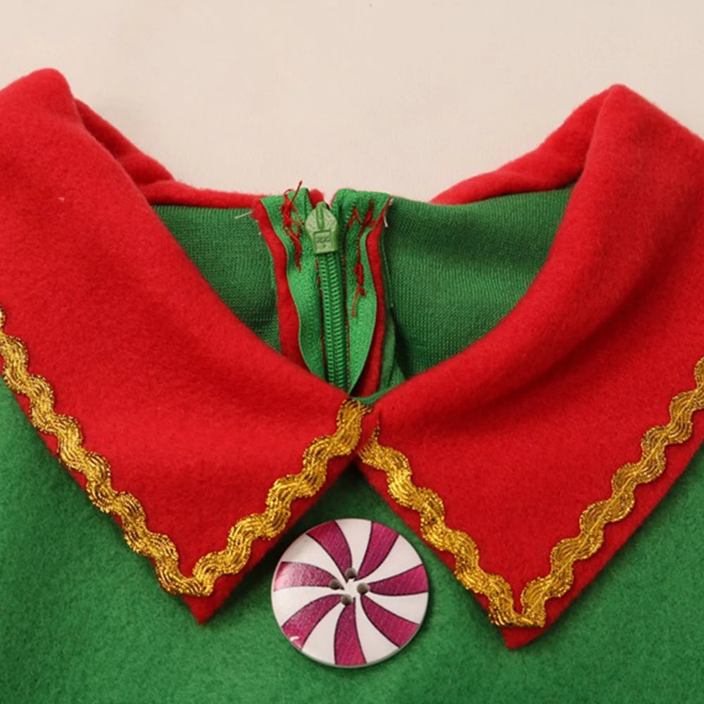 Christmas Santa Claus Costume Green Elf Cosplay Carnival Party Fancy Women Girl Dress Clothes Set