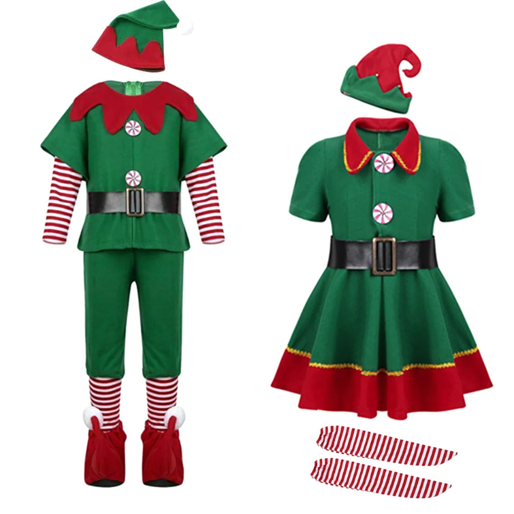 Christmas Santa Claus Costume Green Elf Cosplay Carnival Party Fancy Women Girl Dress Clothes Set