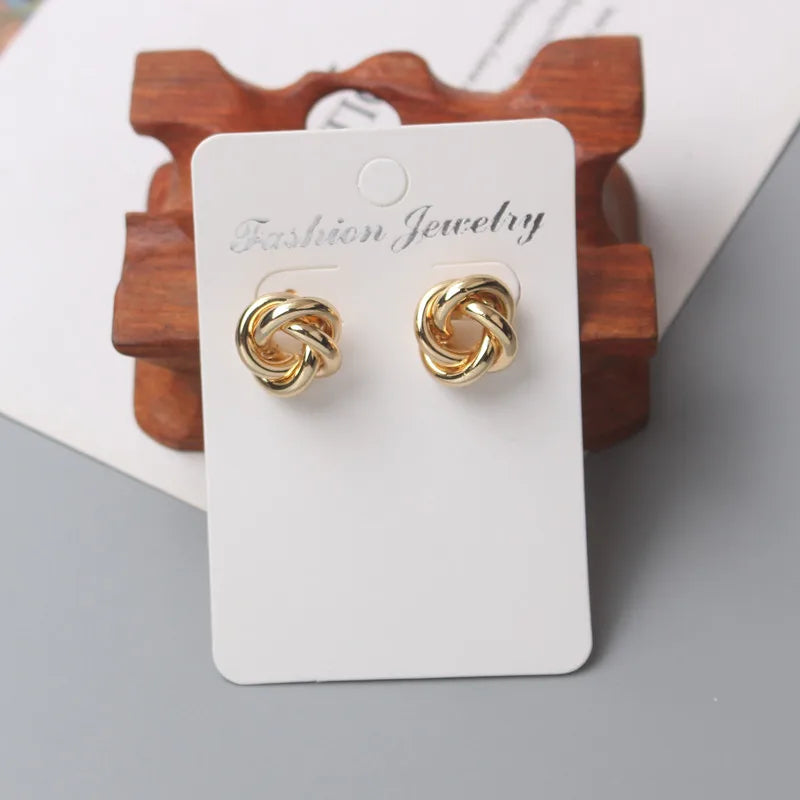 Tiny Metal Stud Women Gold Silver Twist Round Small Earrings Fall Jewelry Gift