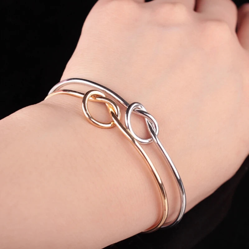 New Trendy Elegant Gold Silver Round Circular Open Knot Women Girl Cuff Bangle Bracelet Armband Gift