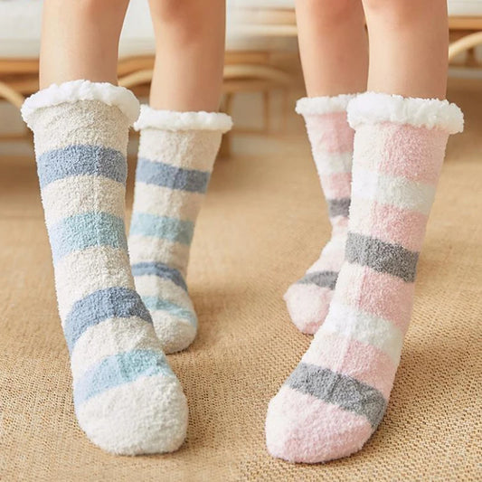 Winter Fall Warm Thick Comfortable Stripes Women Mid-calf Sleep Fuzzy Home Stocking Socks Xmas Gift