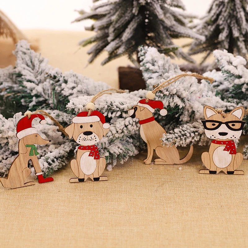 Car Christmas Tree Elk Cartoon Animal Hanging Wooden Pendants Ornament Home Decorations Xmas Gifts