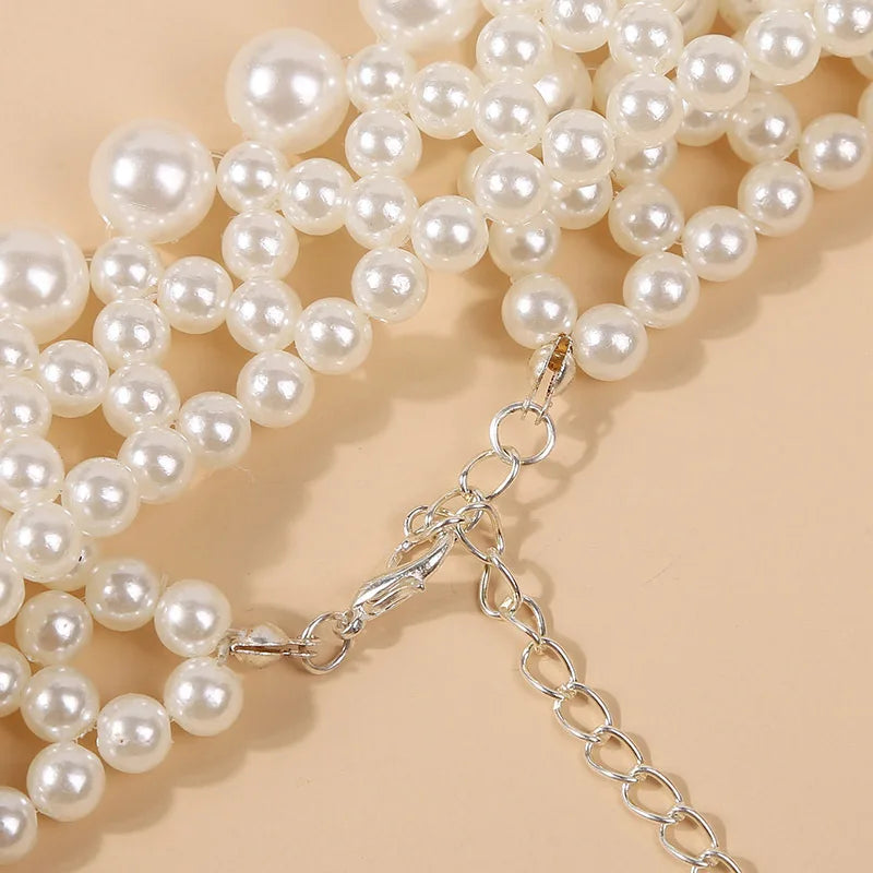 Bohemian Europe Fashion Luxury Pearl Clavicle Chain Long Layered Pearl Women Necklace Choker Gift