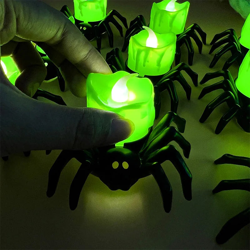 Halloween LED Candle Light Plastic Spider Skull Lamp Horror Props Home Bar Haunted House Party Decor