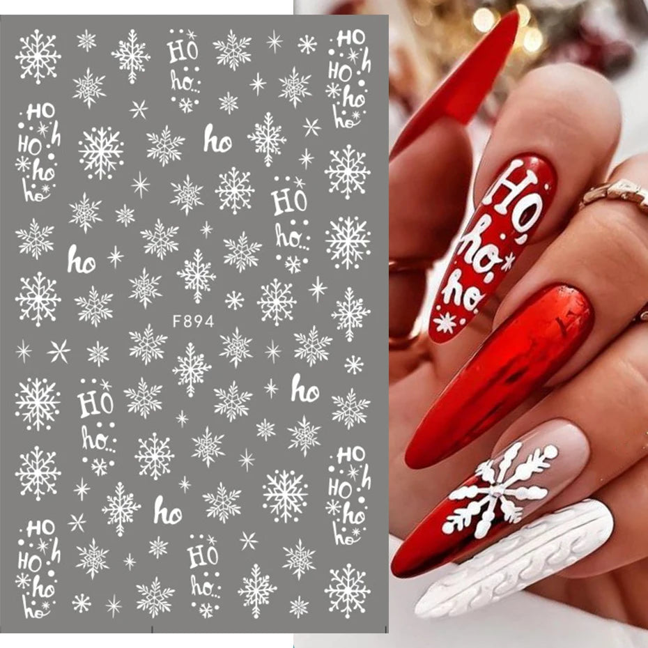 3D Snowflake White Christmas Designs Geometric Lines Foils Fall Nail Decorations Stickers Art Decals