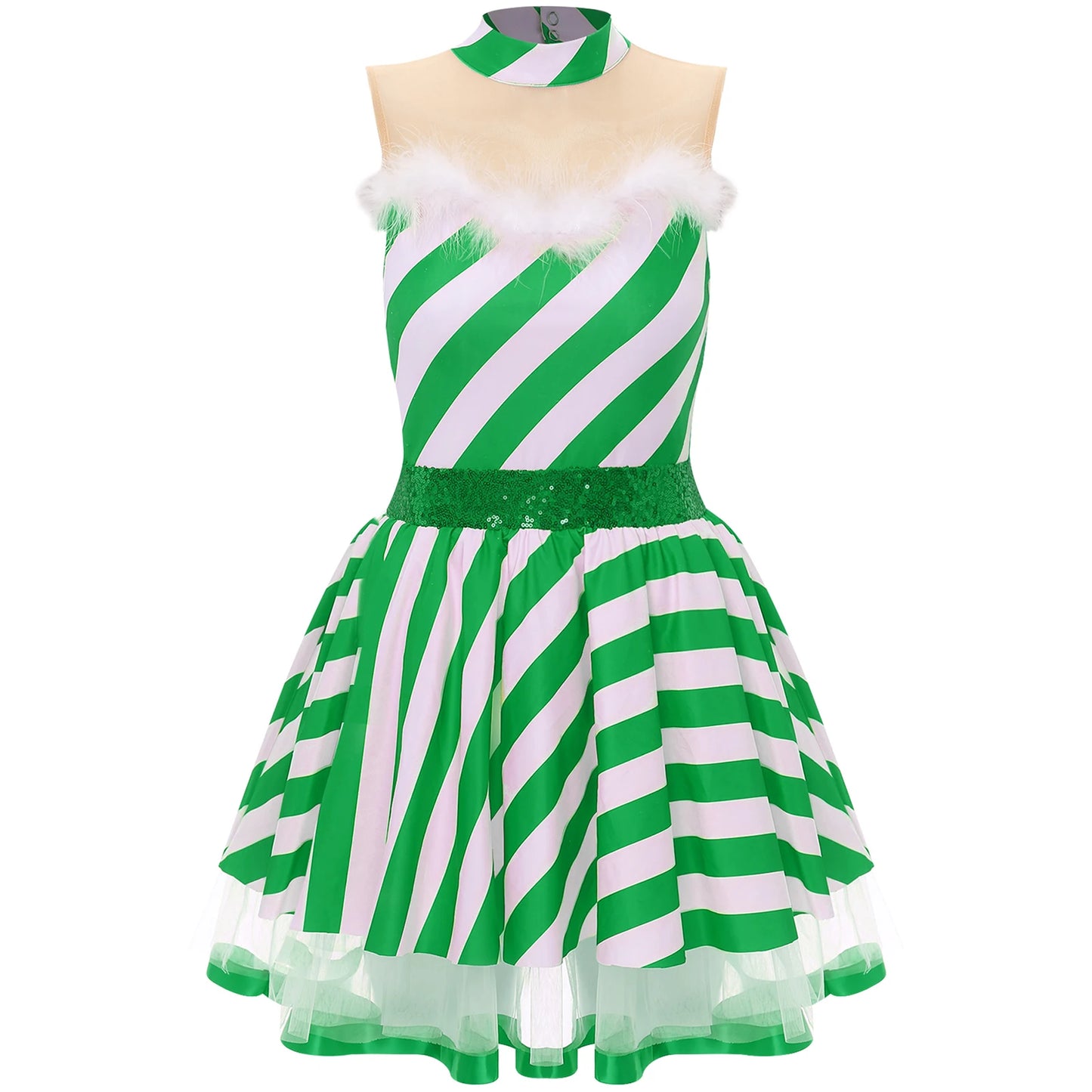 Women Adults Christmas Tutu Dress Candy Cane Striped Skating Ballet Dance Xmas Fancy Costume Gifts