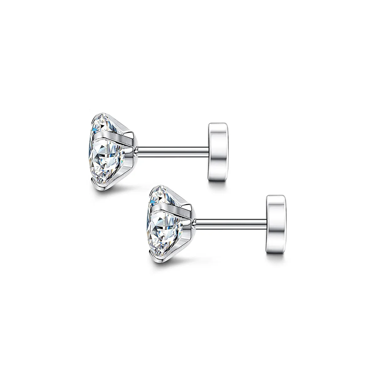 New Crystal Screw Back Stud Flat Punk Cool Clear Cubic Zirconia Tiny Piercing Women Men Earrings