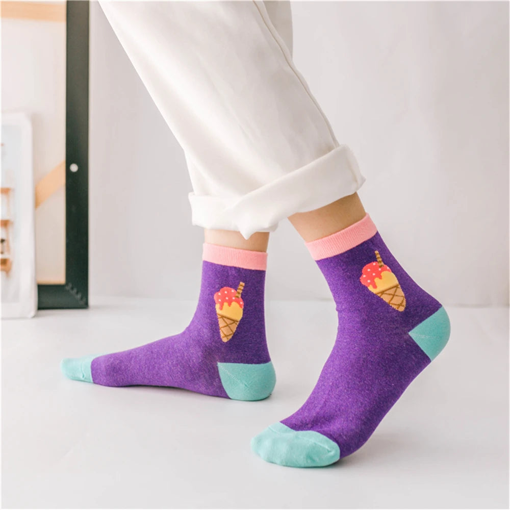 New Women Cartoon Burger Fries Pizza Cola Ice Cream Cake Patterned Funny Unisex Socks Christmas Gift