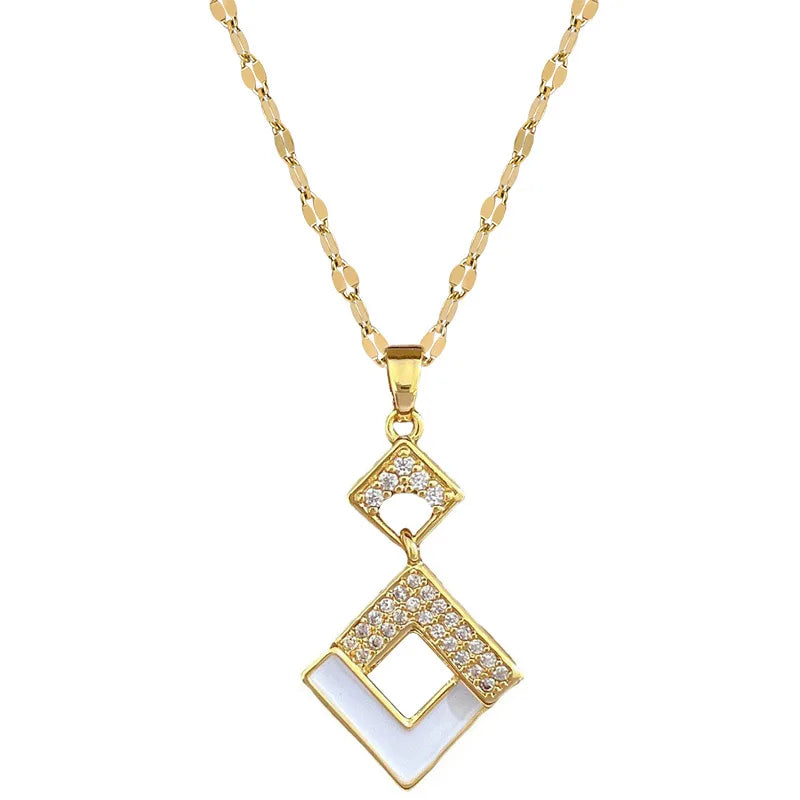 Crystal Enamel Square Pendant Gold Women Necklace Earring Jewelry Set Gift