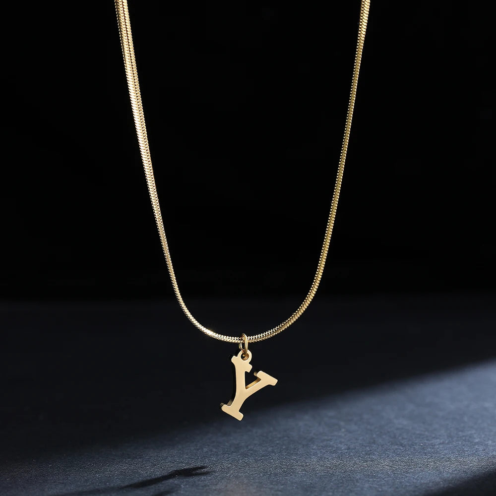 A-Z Alphabet Gold Stainless Steel Pendant Women Snake Chain Initial Letter Necklace Fall Jewelry