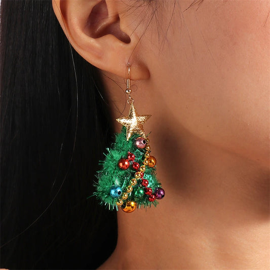 New Fashion Merry Christmas Tree Deer Santa Drop Dangle Beads Gold Women Earrings Jewelry Gifts