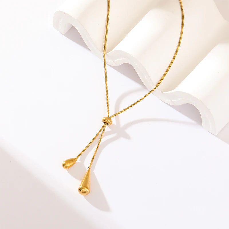 Fashion Gold Teardrop Tassel Women Necklace Earrings Jewelry Set Gift