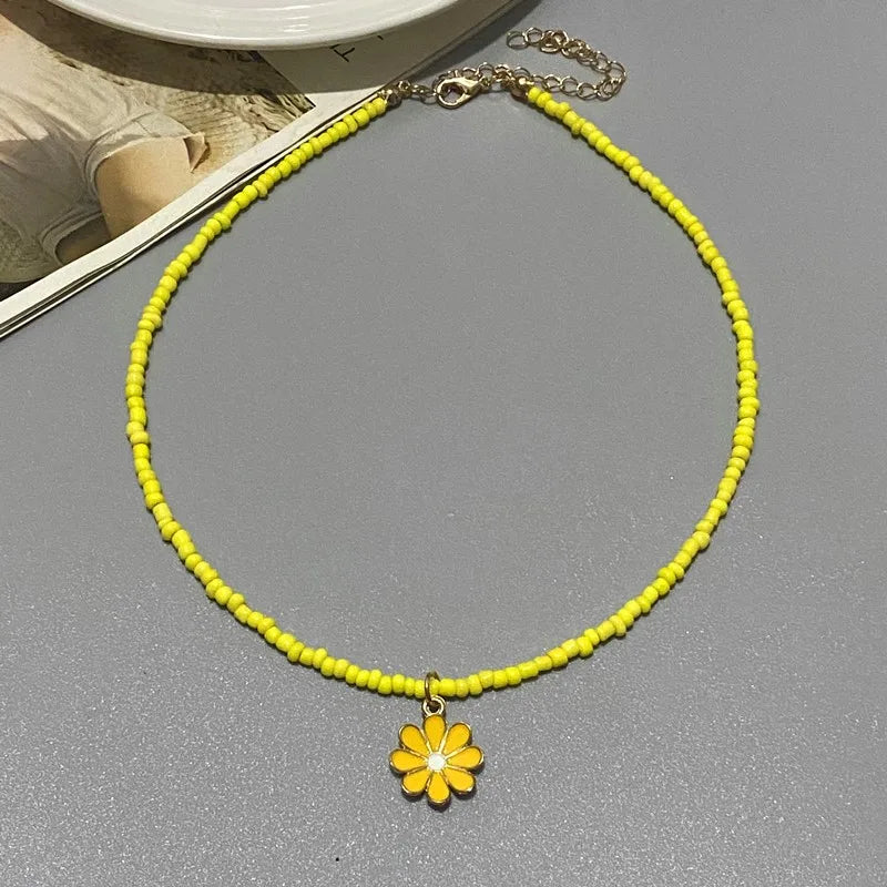 New Fashion Colorful Seed Beads Flower Pendant Collar Women Choker Necklace Jewelry Gift