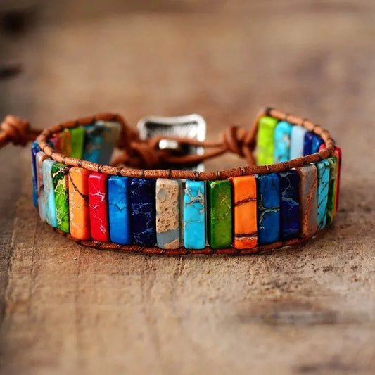 New Ethnic Multicolor Natural Gem Leather Tibetan Gypsy Bead Adjustable Bracelet Women Fall Jewelry