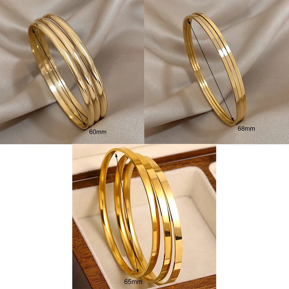 3pcs Glossy Gold Stainless Steel Bangle Bracelet for Women Minimalist Wristband Bangles Fall Jewelry