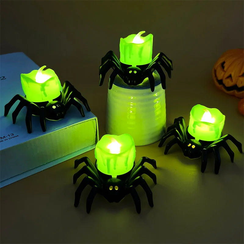 Halloween LED Candle Light Plastic Spider Skull Lamp Horror Props Home Bar Haunted House Party Decor