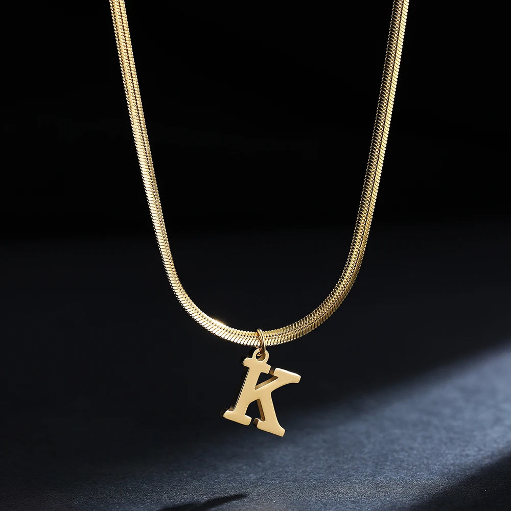 A-Z Alphabet Gold Stainless Steel Pendant Women Snake Chain Initial Letter Necklace Fall Jewelry