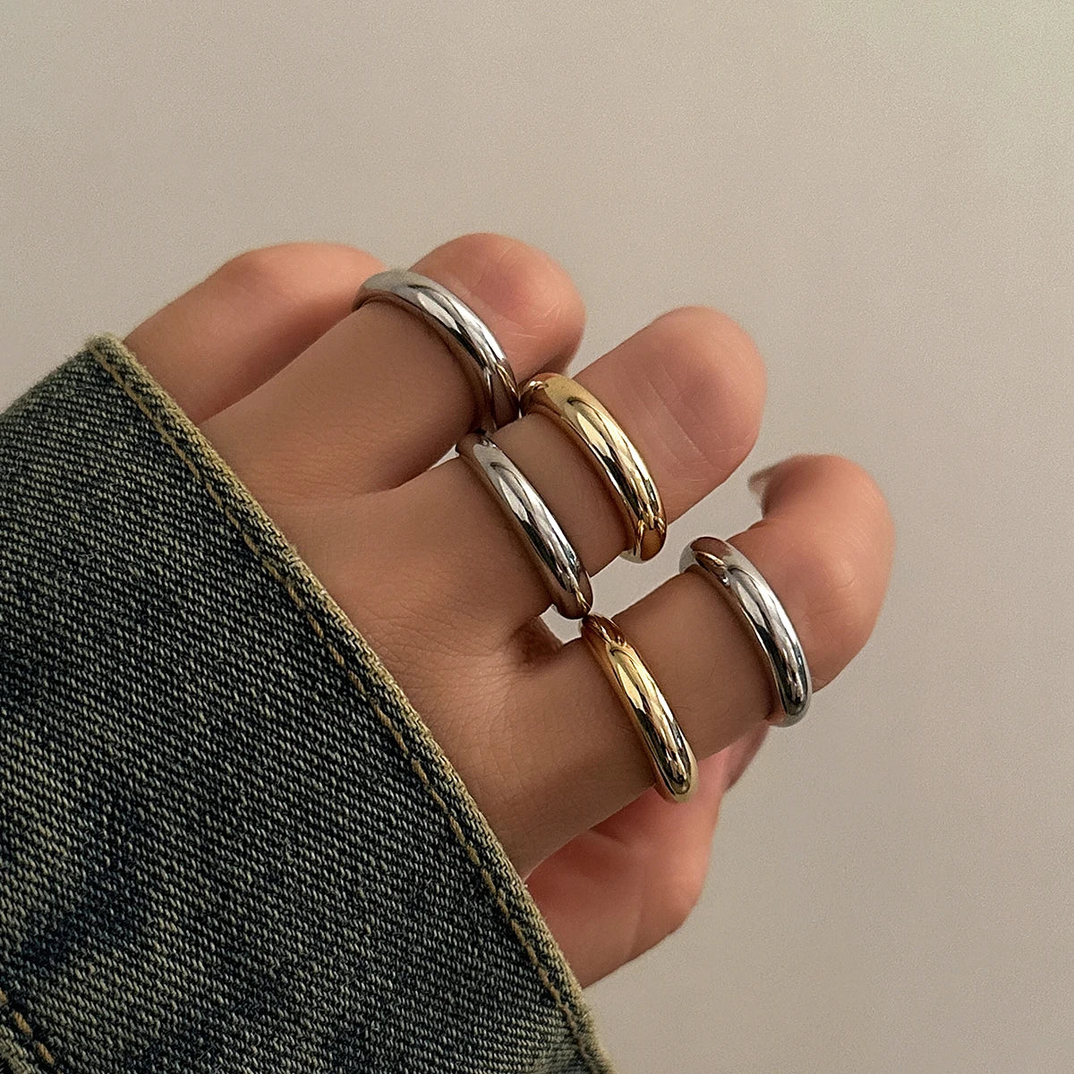 8pcs Chunky Open Smooth Surface Trendy Gold Silver Mixed Women Rings Set Jewelry Gifts