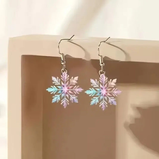 Exquisite Fashion Inlaid White Blue Zircon Blue Metal Snowflake Women Dangle Earrings Jewelry Gifts