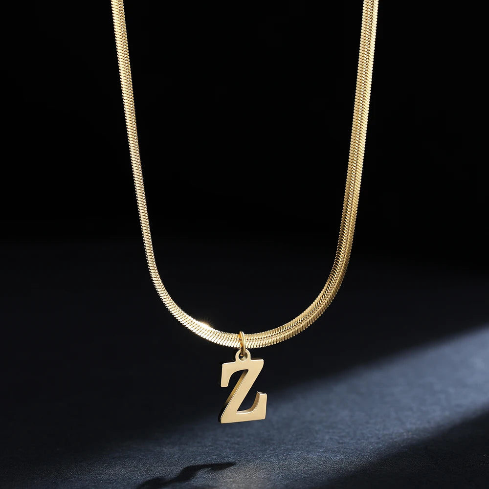 A-Z Alphabet Gold Stainless Steel Pendant Women Snake Chain Initial Letter Necklace Fall Jewelry