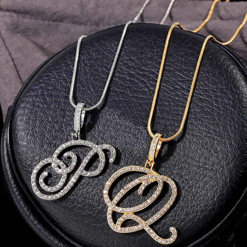 New A-Z Cursive Initial Letter Pendant Women Simple Rope Chain Necklace Fall Fashion Jewelry Gift