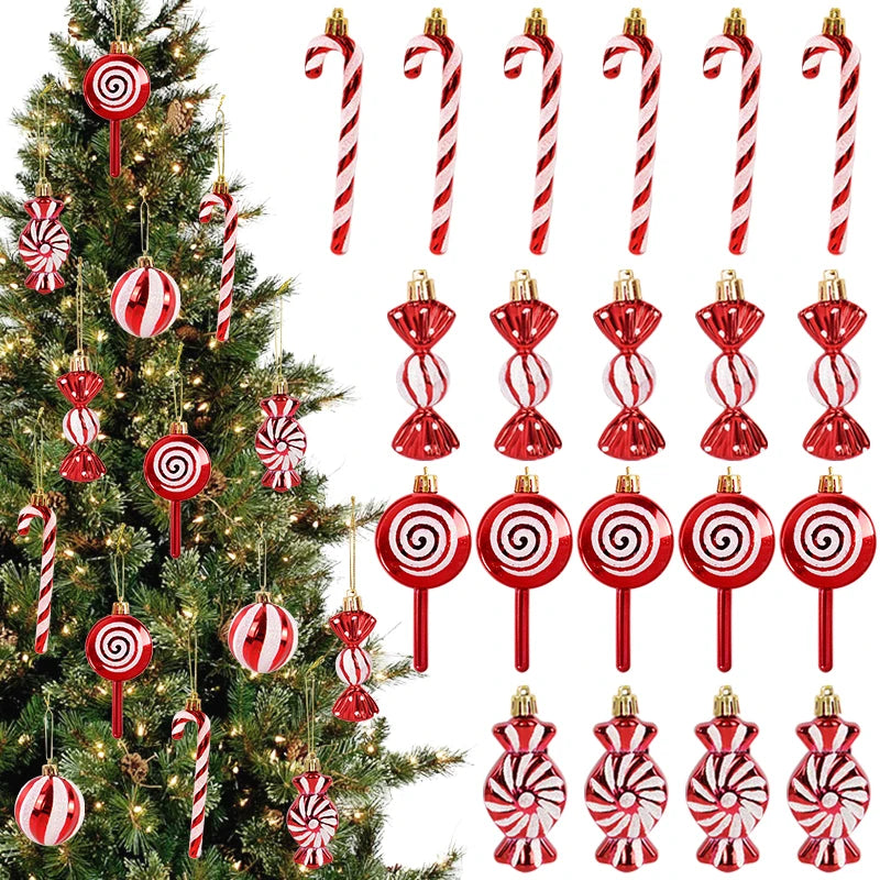 Christmas Lollipop Candy Cane Pendant Xmas Tree Hanging Ball Ornaments Home Decoration New Year Gift