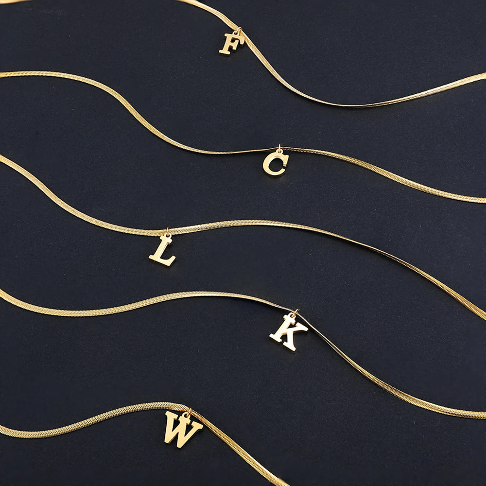 A-Z Alphabet Gold Stainless Steel Pendant Women Snake Chain Initial Letter Necklace Fall Jewelry