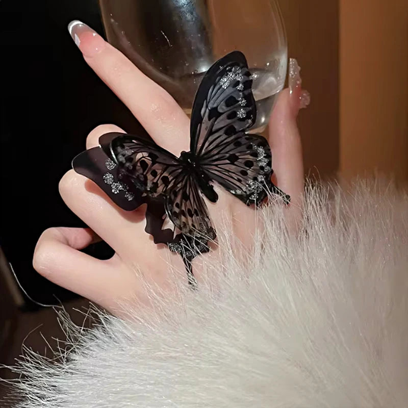 Punk 3D Large Butterfly Women Fashion Exaggerated Adjustable Gothic Rings Halloween Fall Jewelry