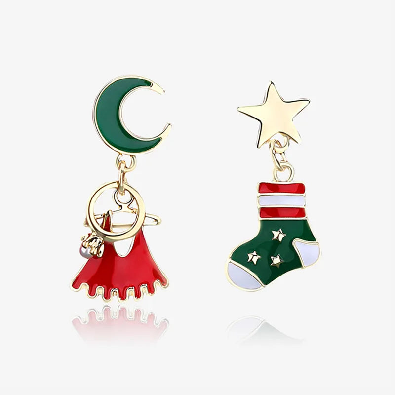 Fashion Christmas Green Bowknot Bell Pendant Exquisite Elk Wind Chimes Dangle Women Earrings Gifts